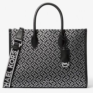Michael Kors Mirella Medium Metallic Logo Jacquard Tote Bag